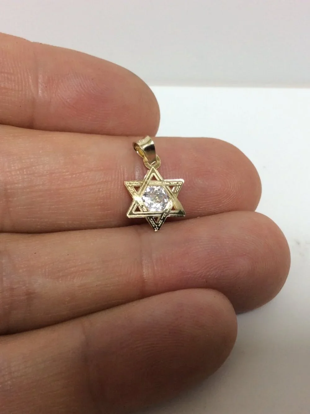 Mens Ladies 10k Yellow Real Gold Star of David CZ Charm Pendant .50gr